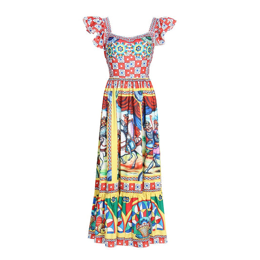 Print Dress Butterfly Sleeve