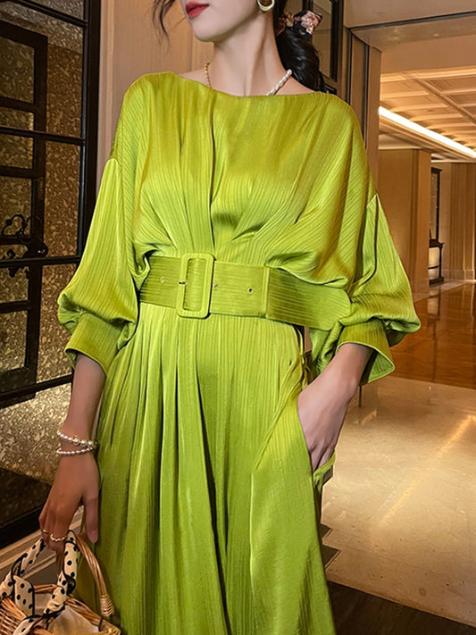 Long Sleeve Midi Dress - Green