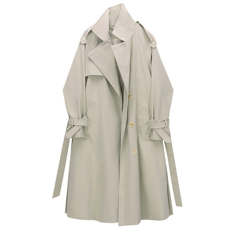 Women Apricot Belted Trench Long Sleeve