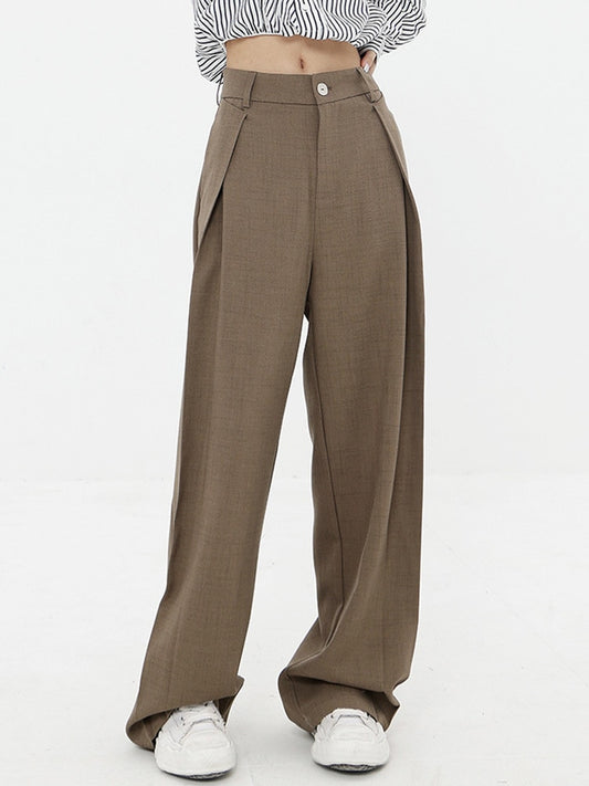 High Waist Long Wide Leg Pants - Brown and Black