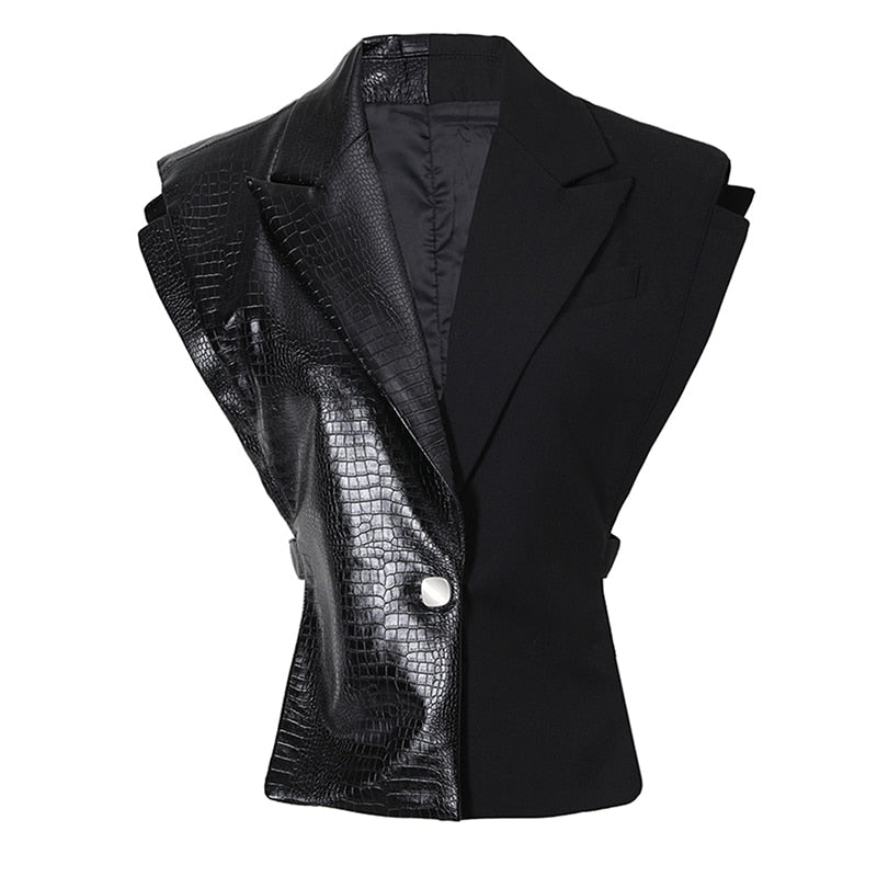 Women Black Leather Vest