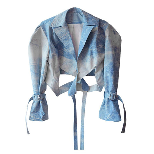 Blue Printed  Short Jacket